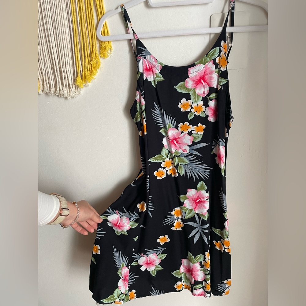 Tropical Floral Black Dress/Coverup